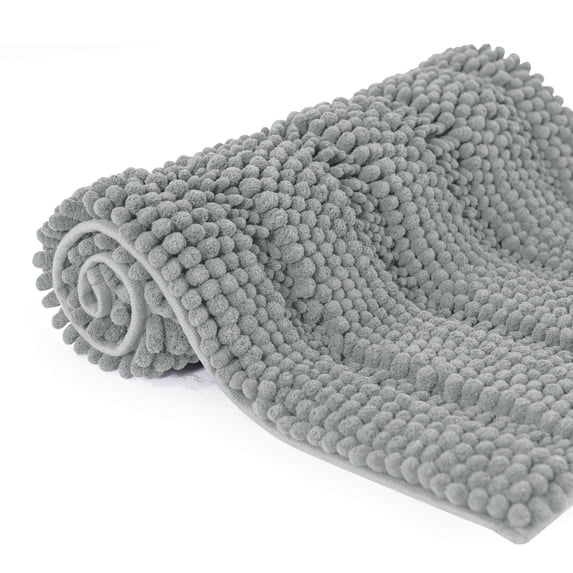 Subrtex Bathroom Rugs Non-Slip Chenille Soft Striped Plush Bath Mat (Light Gray, 18"x48")