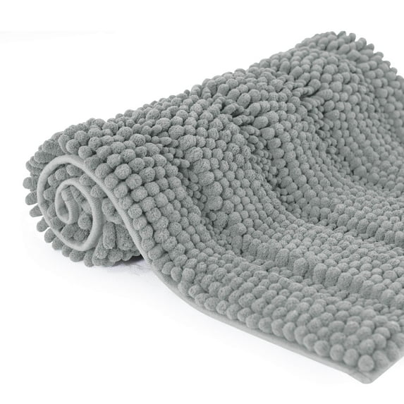 Subrtex Bathroom Rugs Non-Slip Chenille Soft Striped Plush Bath Mat (Light Gray, 20"x32")