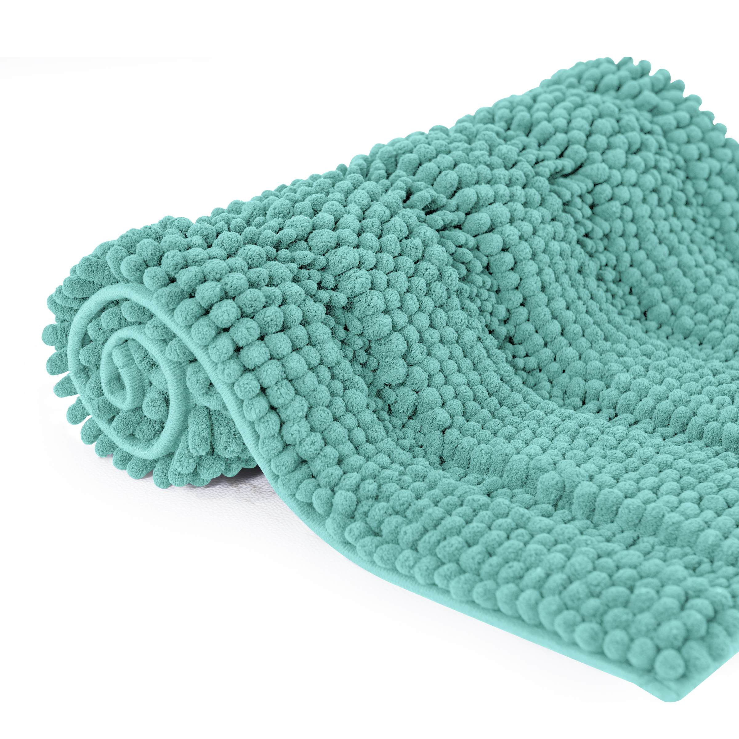 Subrtex Bathroom Rugs Non-Slip Chenille Soft Striped Plush Bath Mat (Light Green, 20"x32")