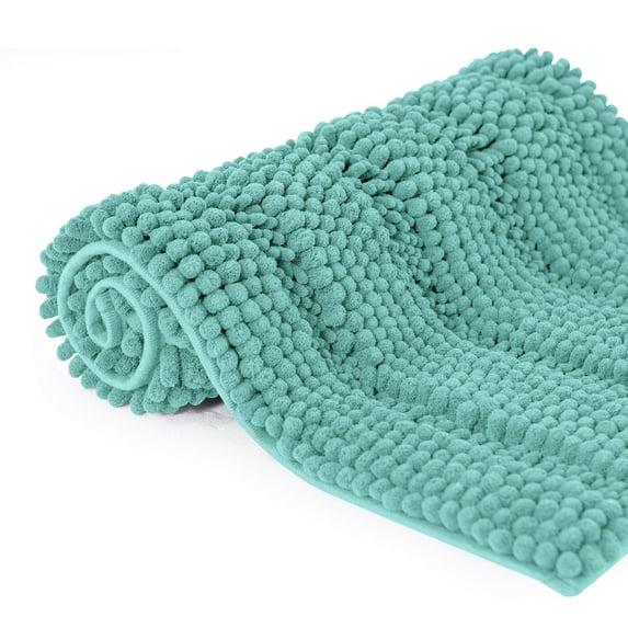 Subrtex Bathroom Rugs Non-Slip Chenille Soft Striped Plush Bath Mat (Light Green, 20"x32")