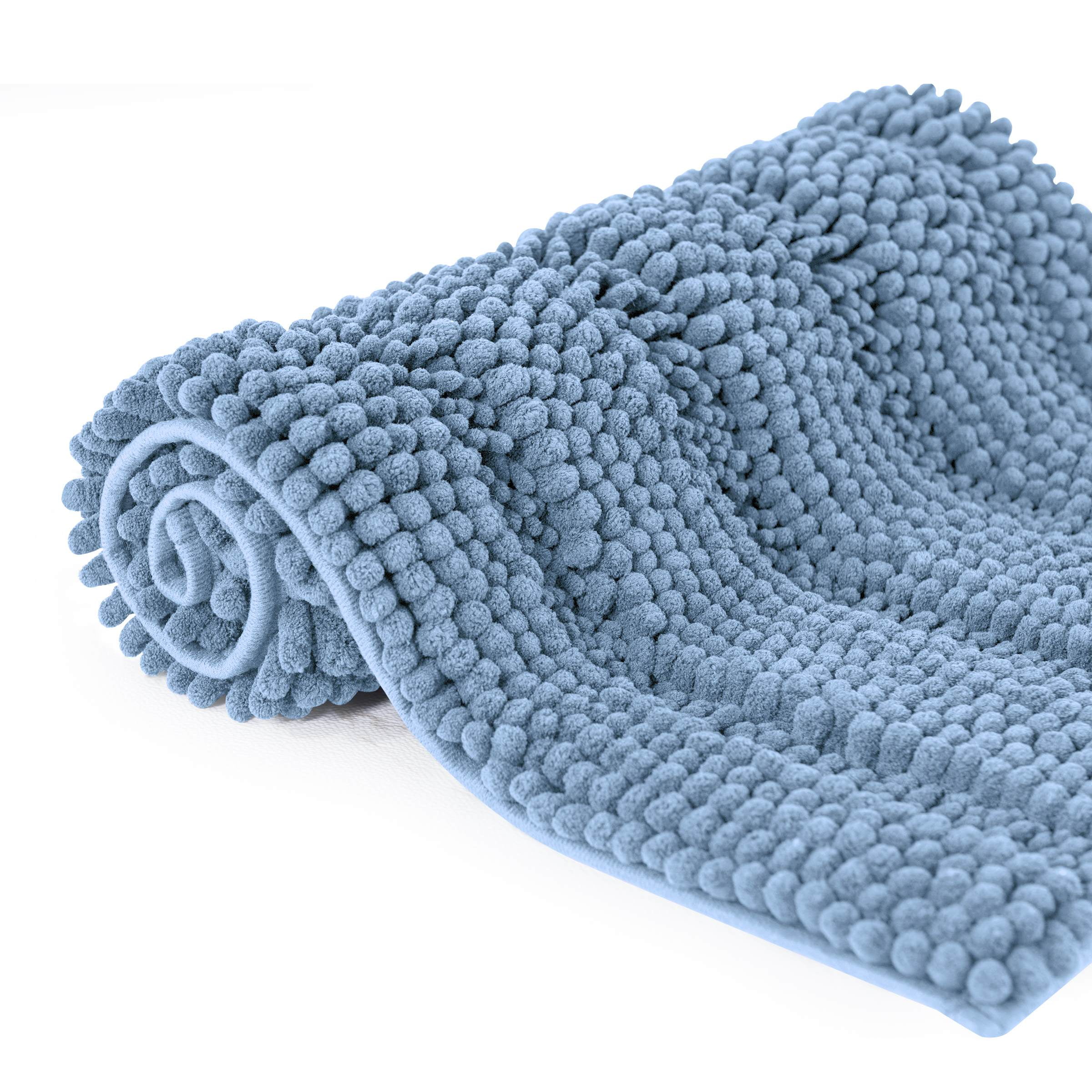 Subrtex Bathroom Rugs Non-Slip Chenille Soft Striped Plush Bath Mat (Light Purple, 20"x32")
