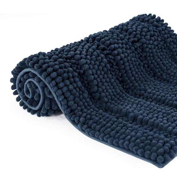 Subrtex Bathroom Rugs Non-Slip Chenille Soft Striped Plush Bath Mat (Navy, 24"x60")