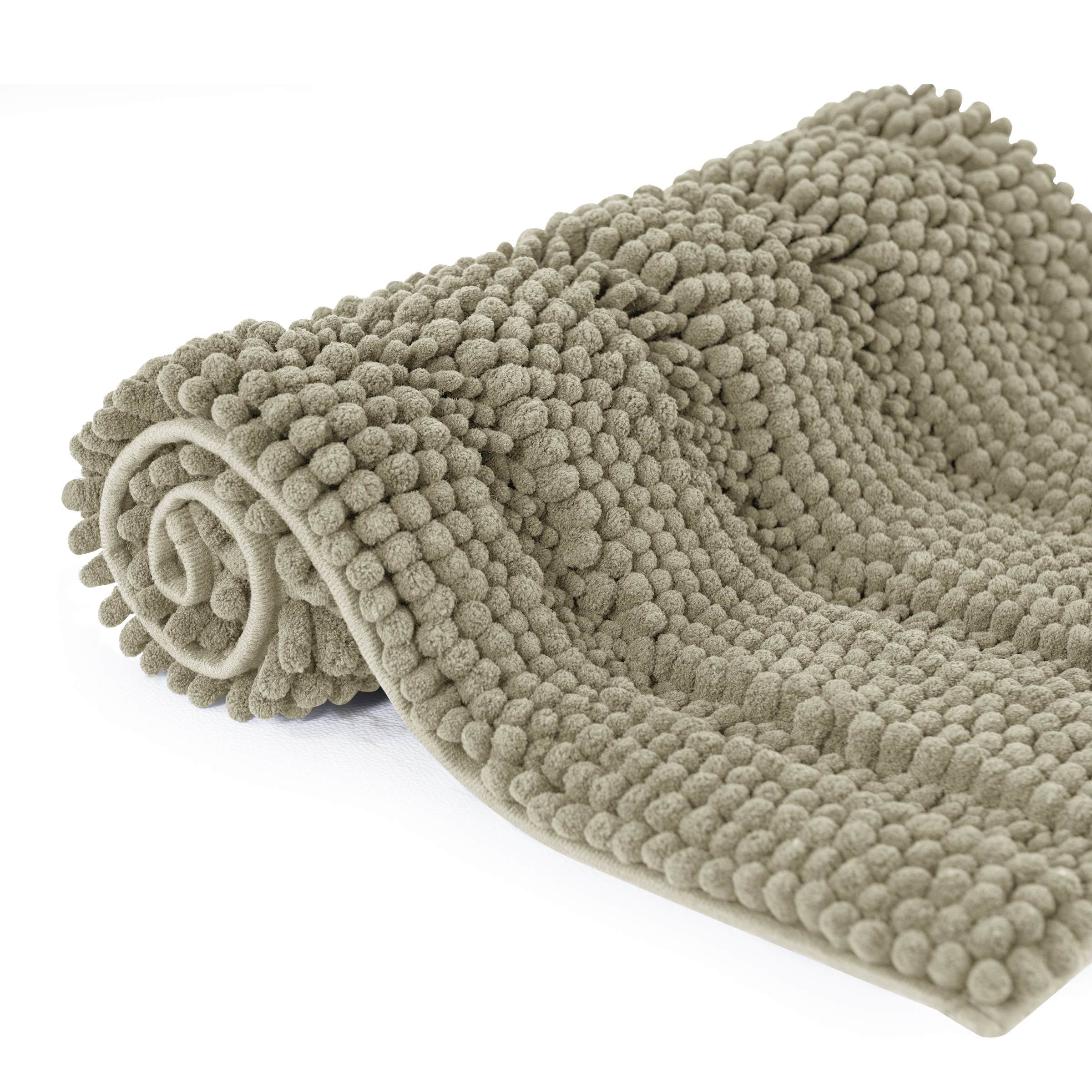Subrtex Bathroom Rugs Non-Slip Chenille Soft Striped Plush Bath Mat (Taupe Brown, 20"x32")
