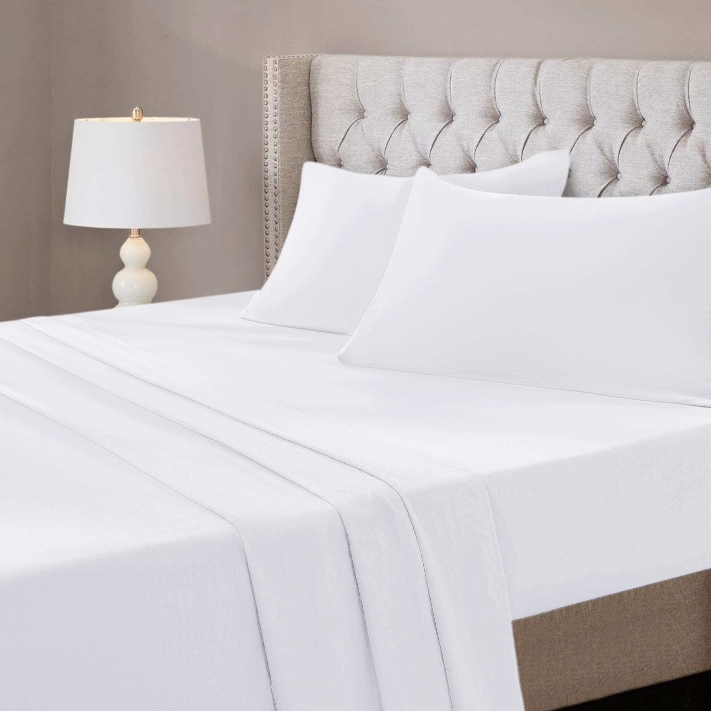 Subrtex Bed Sheets Twin XL Size, 3 Piece Sheet Set, Fitted Sheet and Pillowcase, Twin XL Sheets Deep Pocket, Super Soft Breathable Cooling Sheets, White
