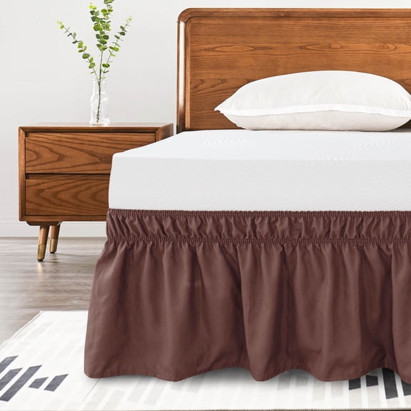 Subrtex Bed Skirt Wrap-Around Dust Ruffle Elastic 15 Inch Bed Cover, Twin, Chocolate