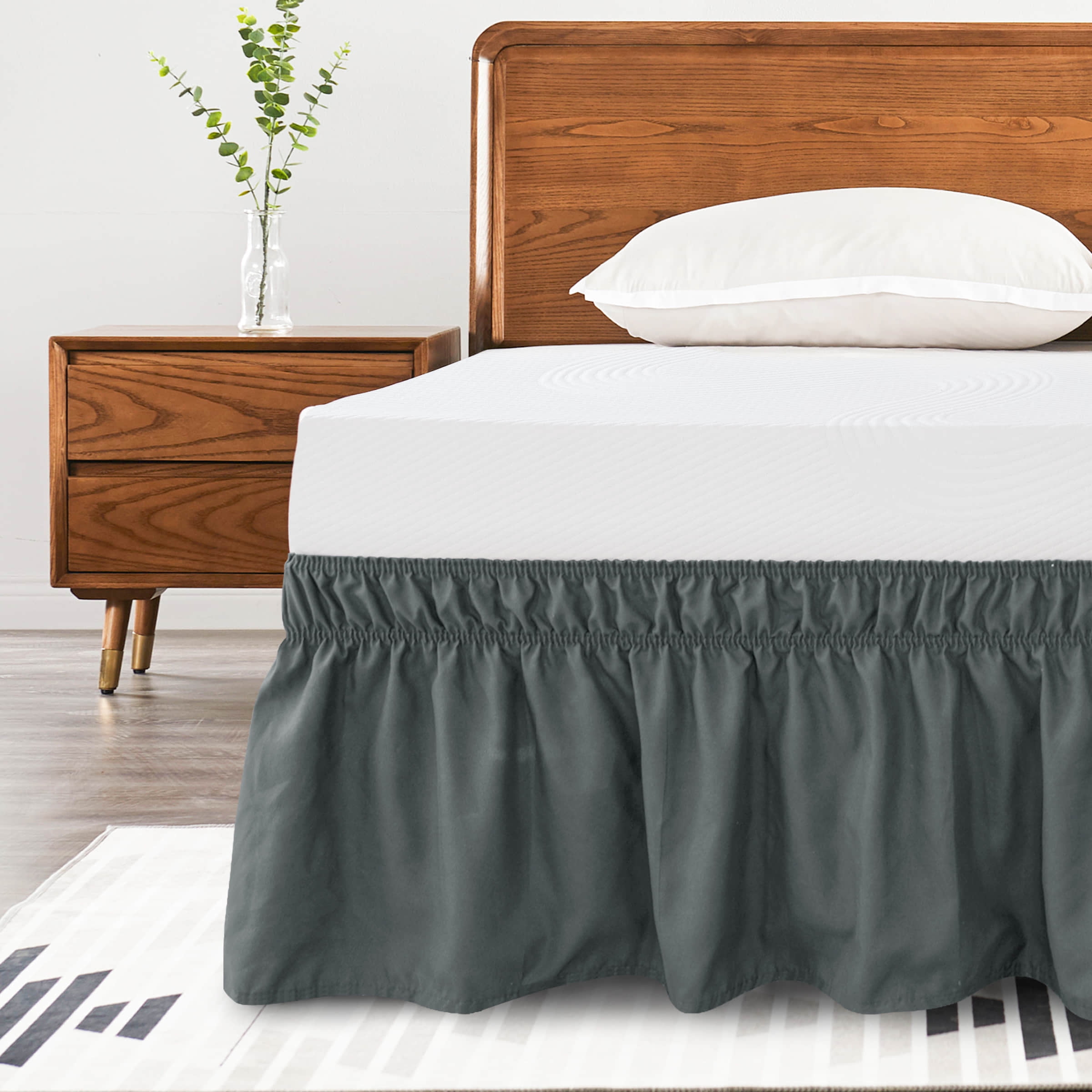 Subrtex Bed Skirt Wrap-Around Dust Ruffle Elastic 16 Inch Bed Cover, Full, Gray