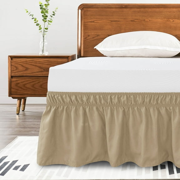 Subrtex Bed Skirt Wrap-Around Dust Ruffle Elastic 16 Inch Bed Cover, Full, Khaki