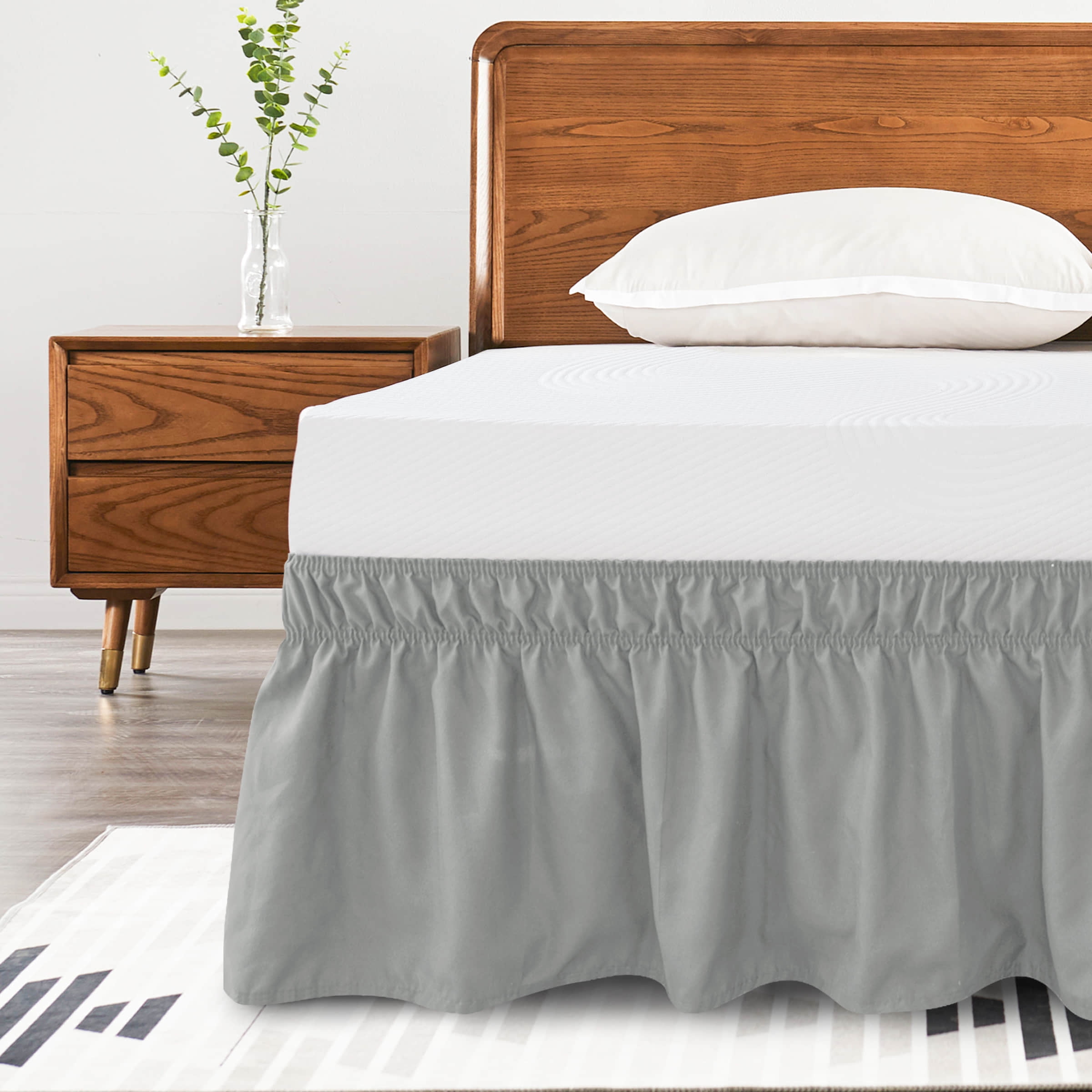 Subrtex Bed Skirt Wrap-Around Dust Ruffle Elastic 16 Inch Bed Cover ...