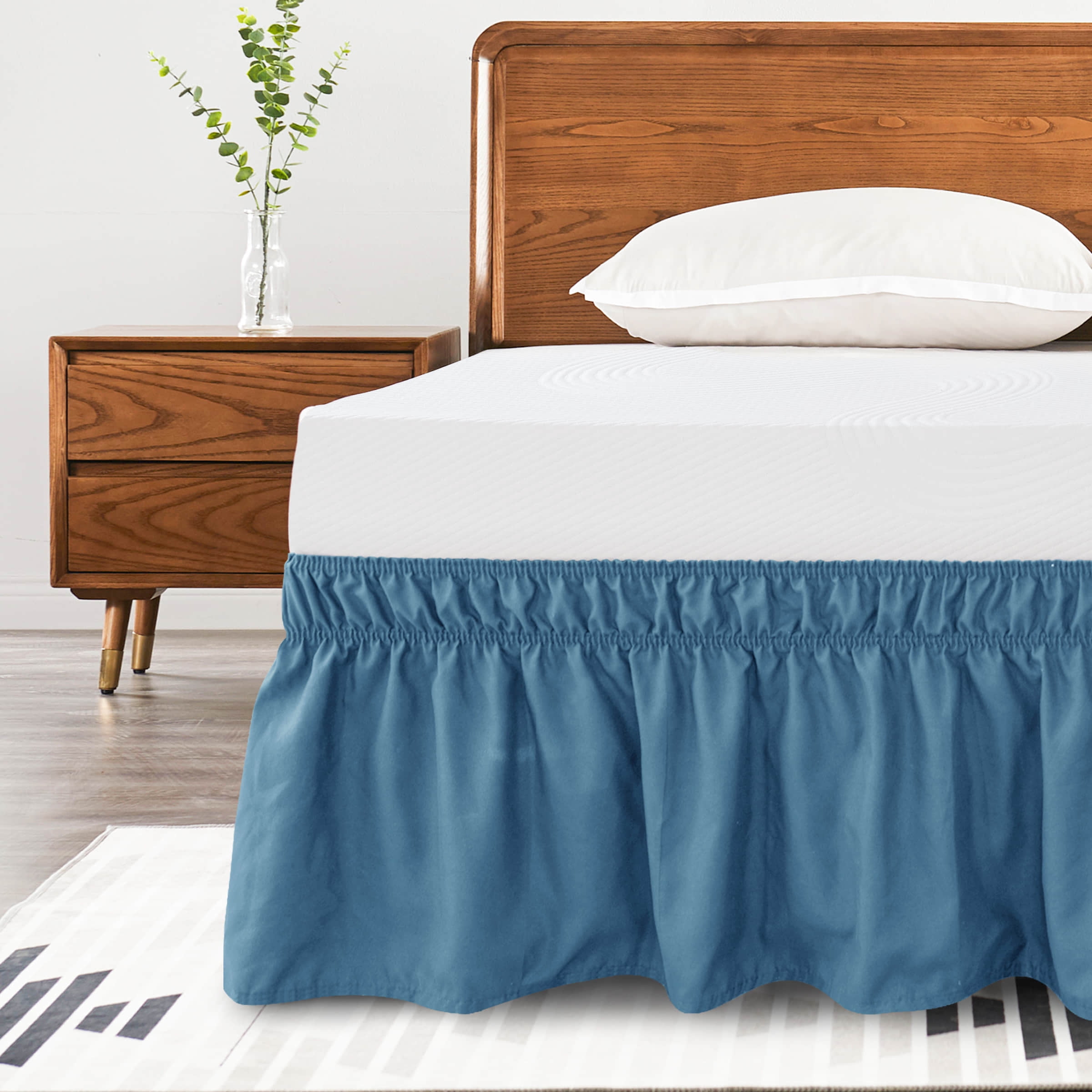 Subrtex Bed Skirt Wrap-Around Dust Ruffle Elastic 16 Inch Bed Cover, Full, Peacock Blue