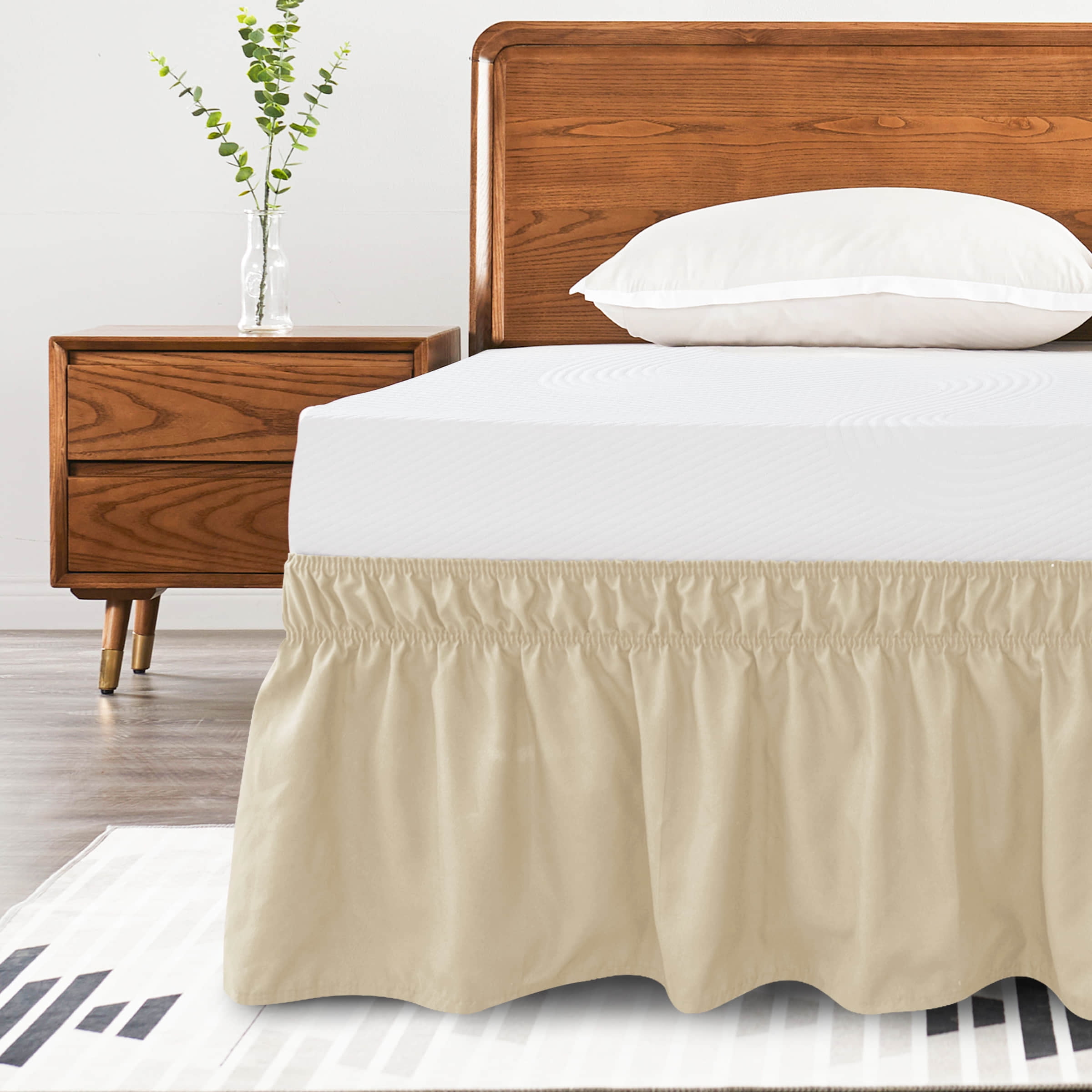 Subrtex Bed Skirt Wrap-Around Dust Ruffle Elastic 16 Inch Bed Cover, Full, Sand