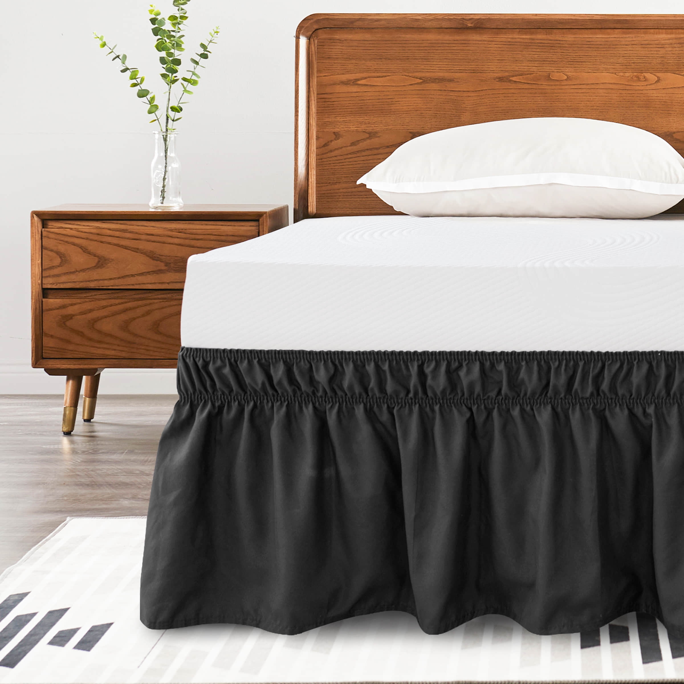 Subrtex Bed Skirt Wrap-Around Dust Ruffle Elastic 16 Inch Bed Cover, King,  Black 