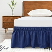 Subrtex Bed Skirt Wrap-Around Dust Ruffle Elastic 16 Inch Bed Cover, Queen, Navy