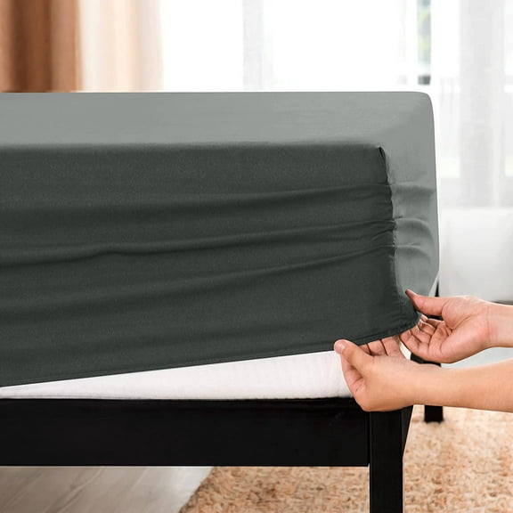 Subrtex Bedding Fitted Sheet Stain Resistant Soft Brushed Microfiber Single 1 Fitted Sheet for Mattress (Full, Gray)