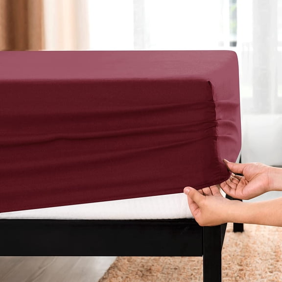 Subrtex Bedding Fitted Sheet Stain Resistant Soft Brushed Microfiber Single 1 Fitted Sheet for Mattress (Full, Wine)