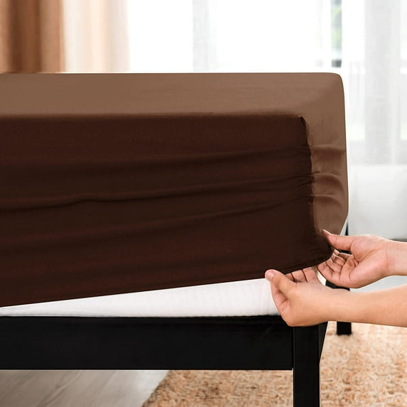 Subrtex Bedding Fitted Sheet Stain Resistant Soft Brushed Microfiber Single 1 Fitted Sheet for Mattress (King, Chocolate)