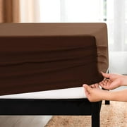 Subrtex Bedding Fitted Sheet Stain Resistant Soft Brushed Microfiber Single 1 Fitted Sheet for Mattress (Queen, Chocolate)