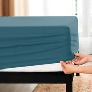 Subrtex Bedding Fitted Sheet Stain Resistant Soft Brushed Microfiber Single 1 Fitted Sheet for Mattress (Queen, Peacock Blue)