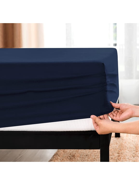 Bedding Fitted Sheet Stain Resistant Soft Brushed Microfiber Single 1 Fitted Sheet for Mattress (Twin, Navy)