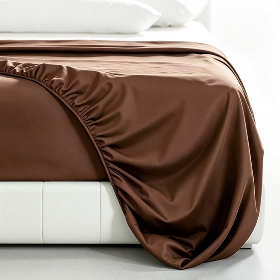 Subrtex Bedding Fitted Sheet Stain Resistant Soft Brushed Microfiber Single 1 Fitted Sheet for Mattress(Twin XL,Chocolate)
