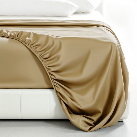 Subrtex Bedding Fitted Sheet Stain Resistant Soft Brushed Microfiber Single 1 Fitted Sheet for Mattress(Twin XL,Sand)