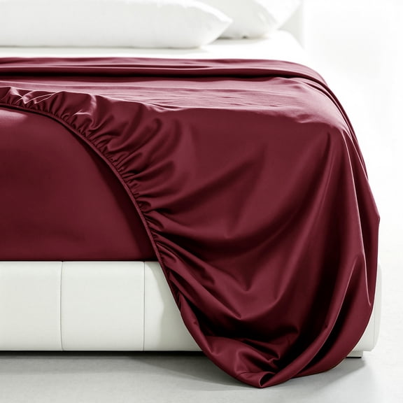 Subrtex Bedding Fitted Sheet Stain Resistant Soft Brushed Microfiber Single 1 Fitted Sheet for Mattress(Twin XL,Wine)