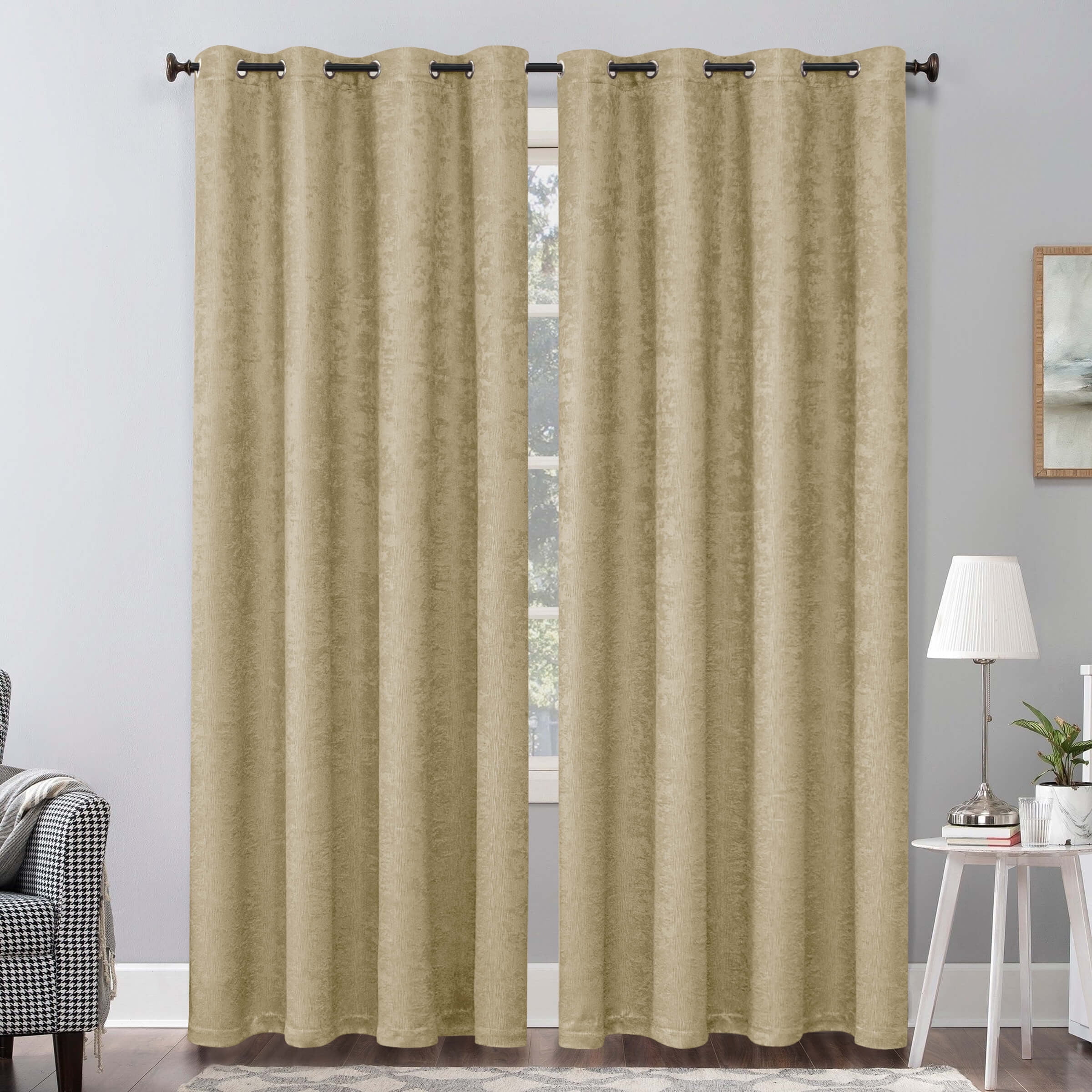 Subrtex Blackout Curtains 2 Panels Room Darkening Grommet Curtain Drapes, Beige, 53"x96"