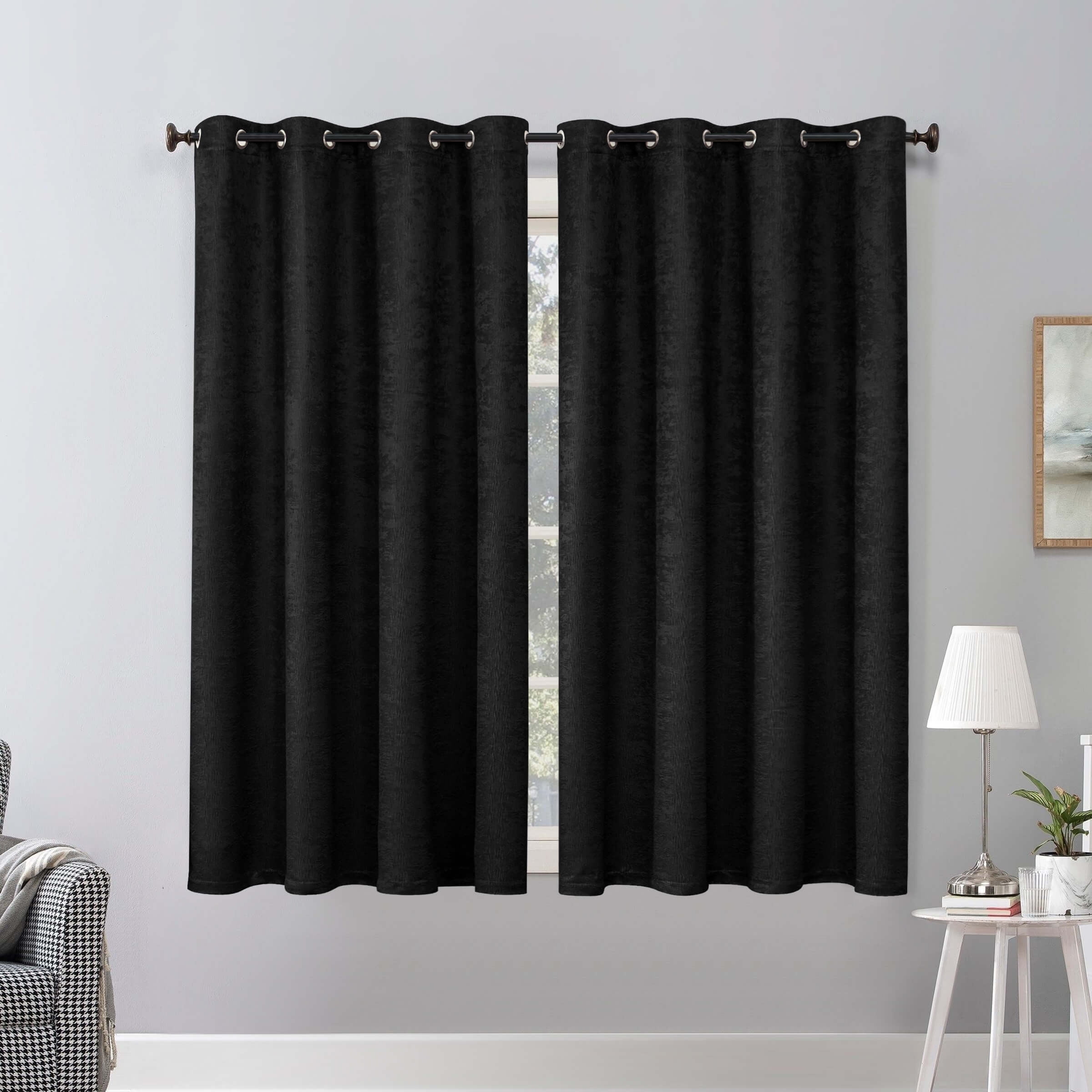 Subrtex Blackout Curtains 2 Panels Room Darkening Grommet Curtain Drapes, Black, 53"x63"