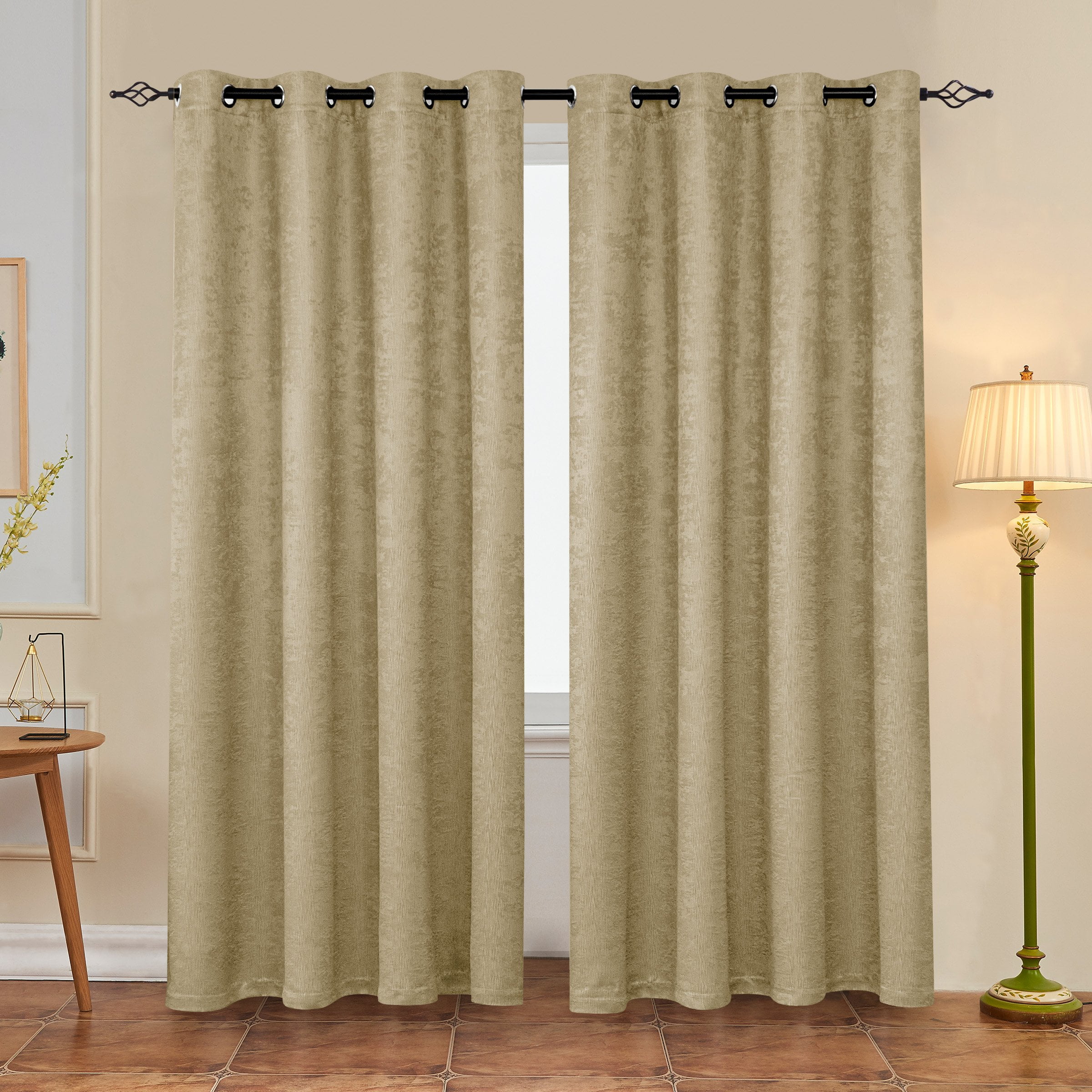 Subrtex Blackout Curtains 2 Panels Room Darkening Grommet Drapes, Beige, 52"x 84"
