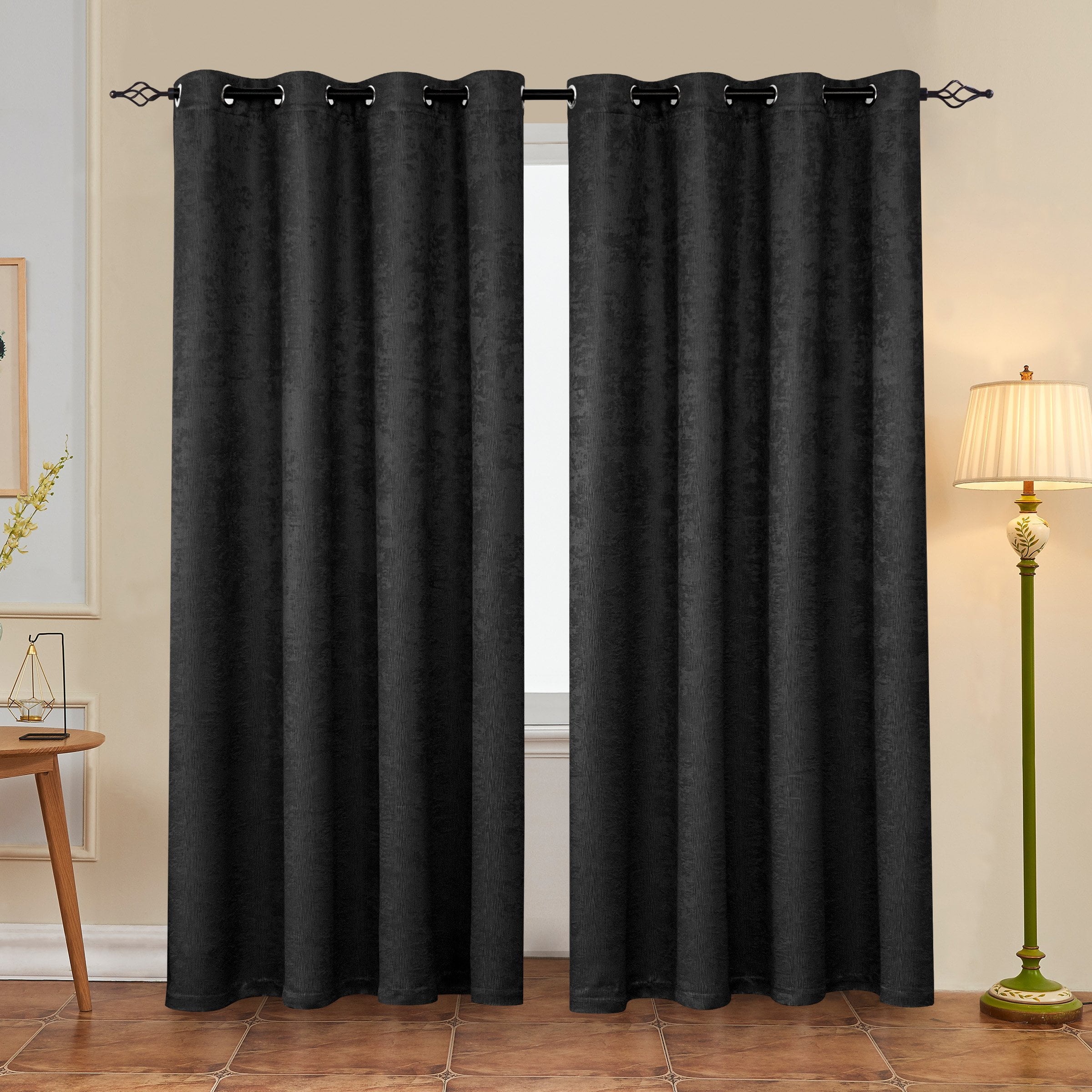 Subrtex Blackout Curtains 2 Panels Room Darkening Grommet Drapes, Black, 52"x 95"