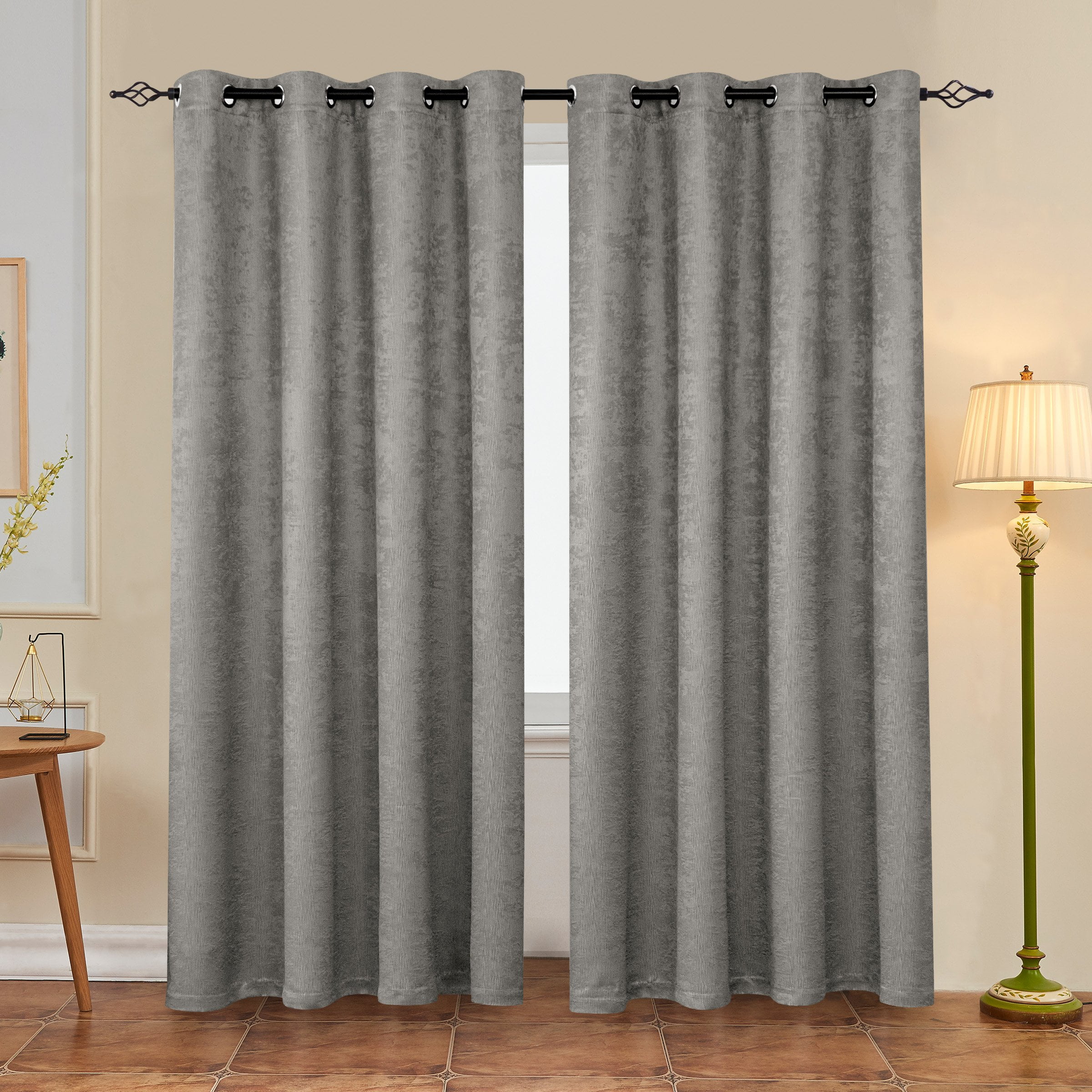 Subrtex Blackout Curtains 2 Panels Room Darkening Grommet Drapes, Light Grey, 52"x 95"