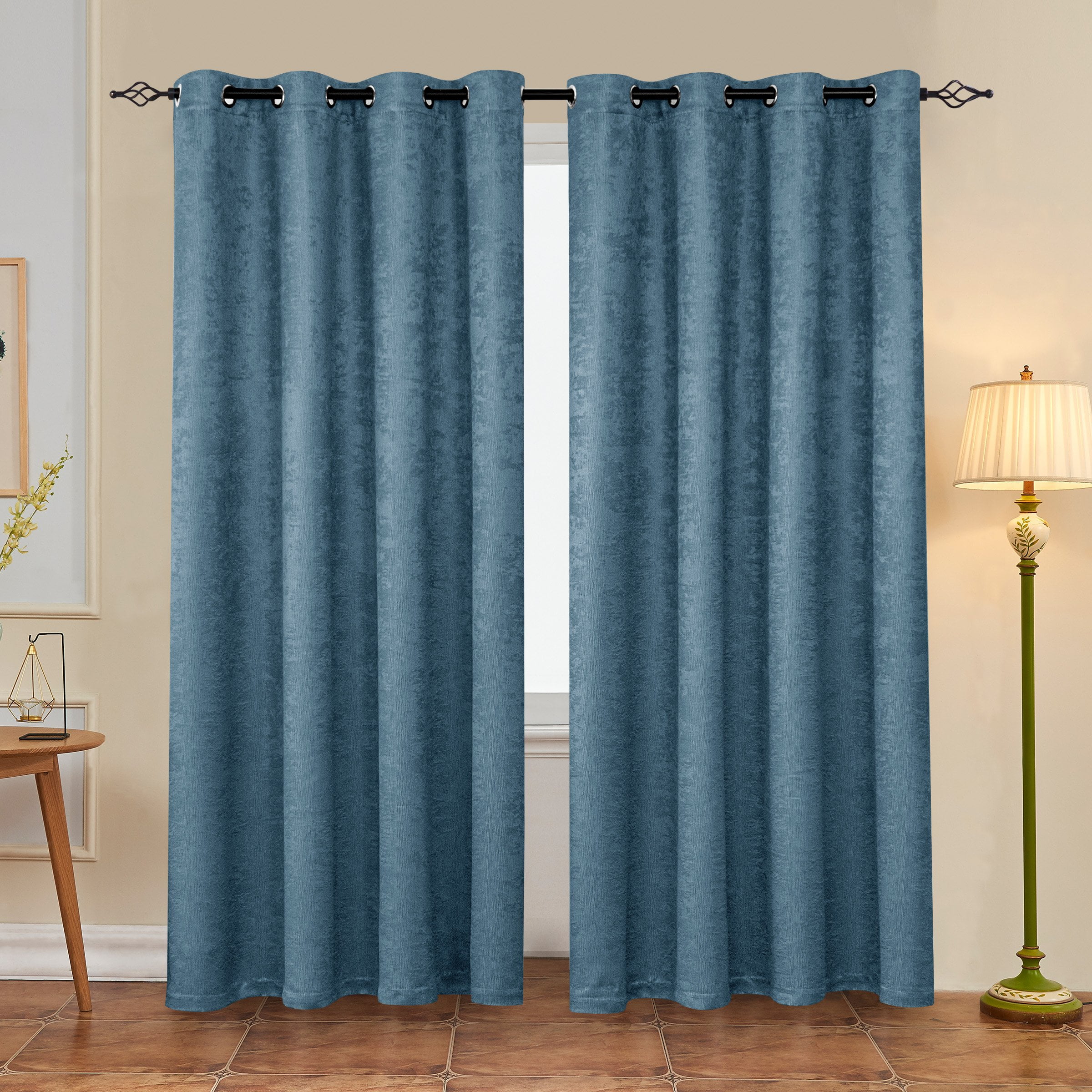 Subrtex Blackout Curtains 2 Panels Room Darkening Grommet Drapes, Smokey Blue, 52"x 95"