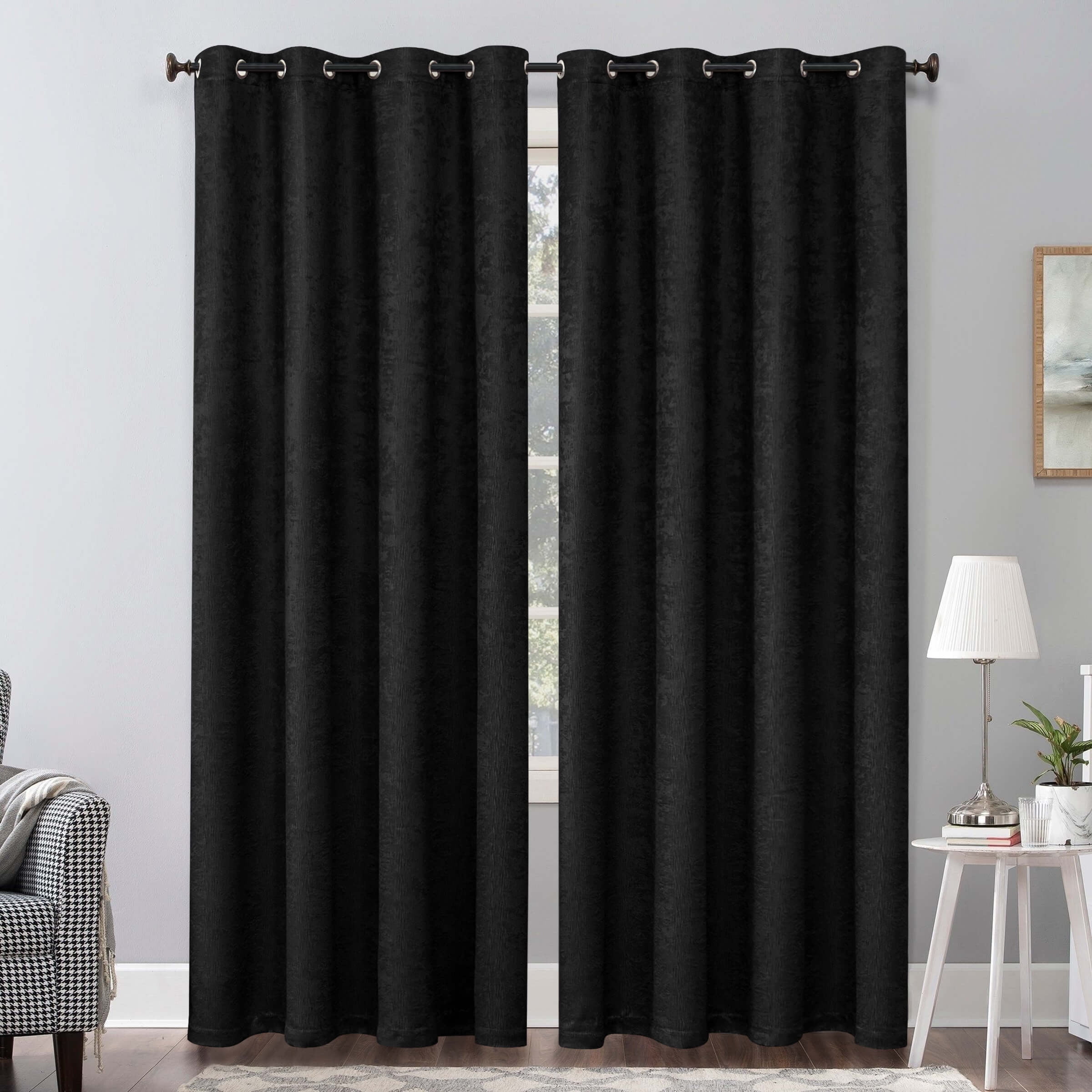 Subrtex Blackout Curtains Room Grommet Curtain Thermal Insulated Drapes, Set of 2, Black, 53"x96"