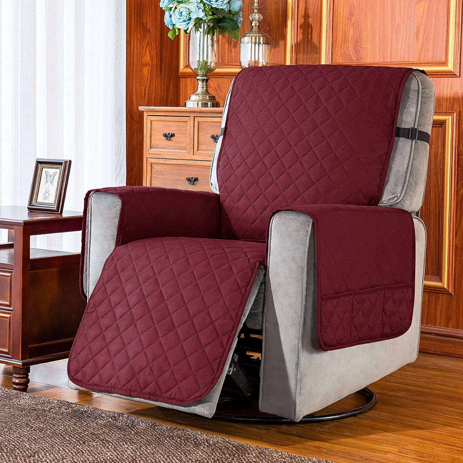Subrtex Chair Reversible Quilted Recliner Slipcovers, Wine