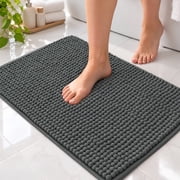 Subrtex Chenille Bathroom Rugs, Extra Soft and Non Slip Bath Mats, Thick Rubber Backing Washable Shower Rugs & Home Decor Accessories Gray, 16"*24"