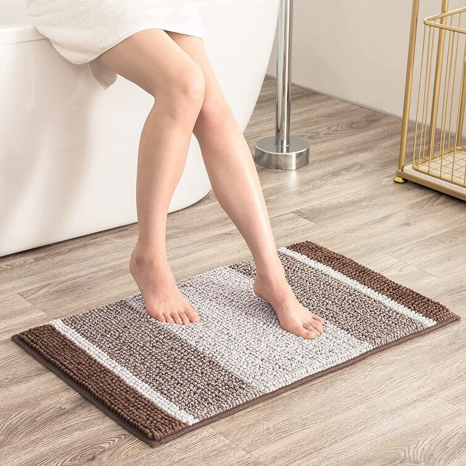 Subrtex Soft Plush Chenille Bathroom Rugs, Non-Slip Absorbent Bath Mat ...