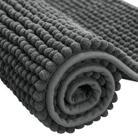 Subrtex Chenille Bathroom Rugs Soft Non-Slip Super Water Absorbing Shower Mats, 16"x24", Gray