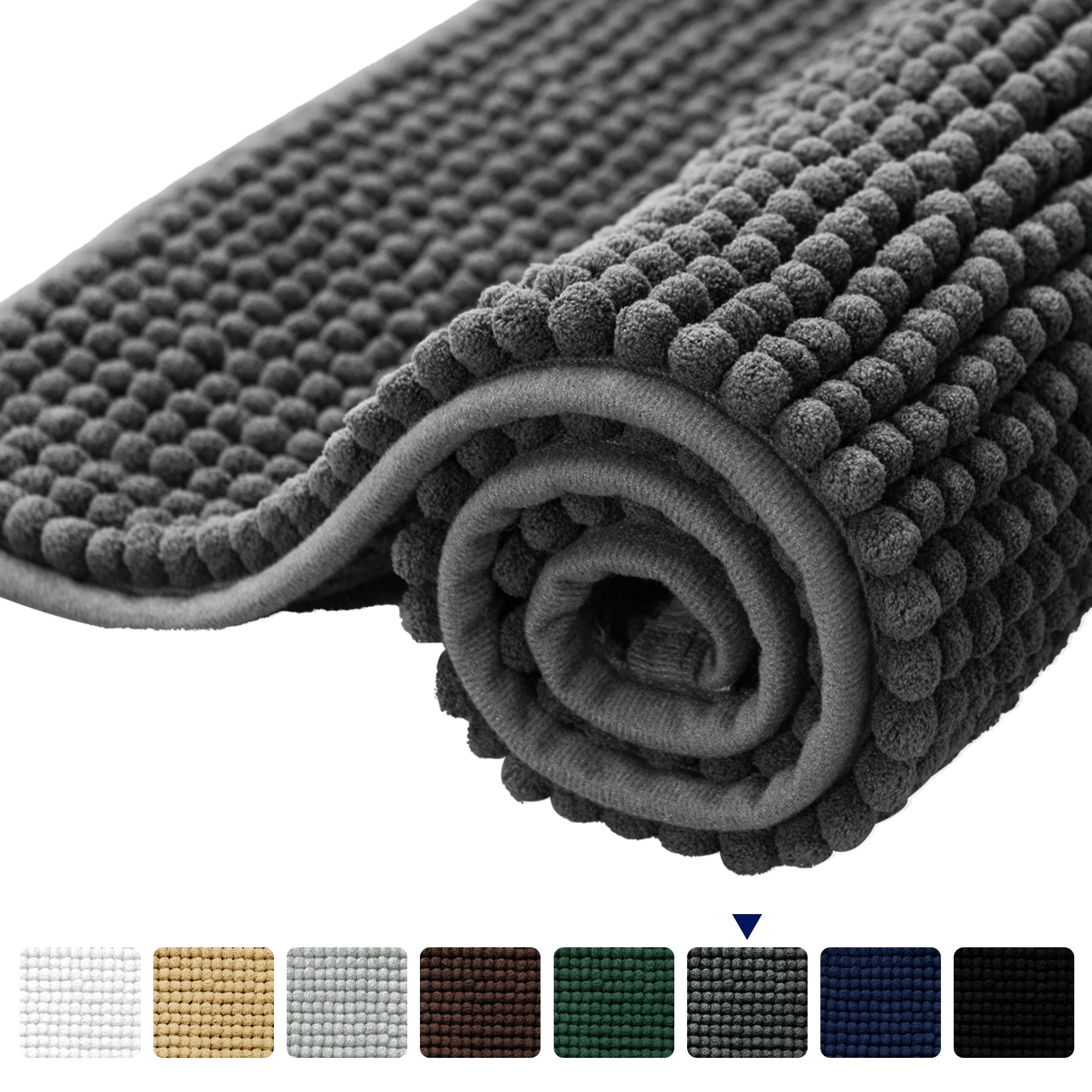 Color&Geometry Grey Chenille Bathroom Rugs- Non Slip, Absorbent, Quick Dry,  Thin, Machine Washable- 20x32 Small Bath Mat Gray Bath Rugs for Bathroom