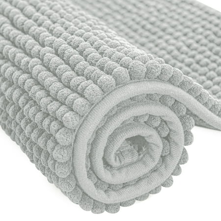 Subrtex Chenille Bathroom Rugs Soft Non-Slip Super Water Absorbing Shower Mats, 16"x24", Light Gray