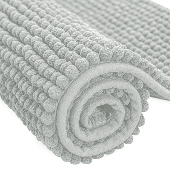 Subrtex Chenille Bathroom Rugs Soft Non-Slip Super Water Absorbing Shower Mats, 16"x24", Light Gray
