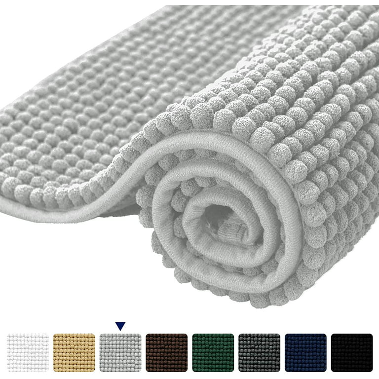 H.VERSAILTEX Microfiber Bath Rugs Chenille Floor Mat Ultra Soft Washable  Bathroom Dry Fast Water Absorbent Bedroom Area Rugs Grey, 20 inches by 32