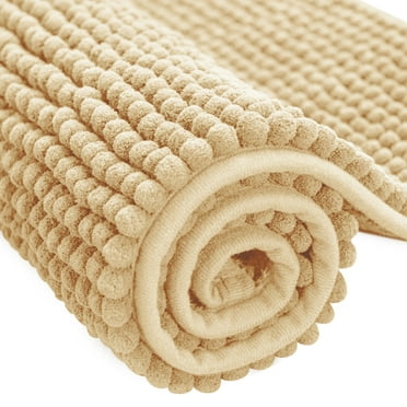 Subrtex Chenille Bathroom Rugs Soft Non-Slip Super Water Absorbing Shower Mats, 20"x32", Beige