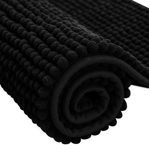 Subrtex Chenille Bathroom Rugs Soft Non-Slip Super Water Absorbing Shower Mats, 20"x32", Black