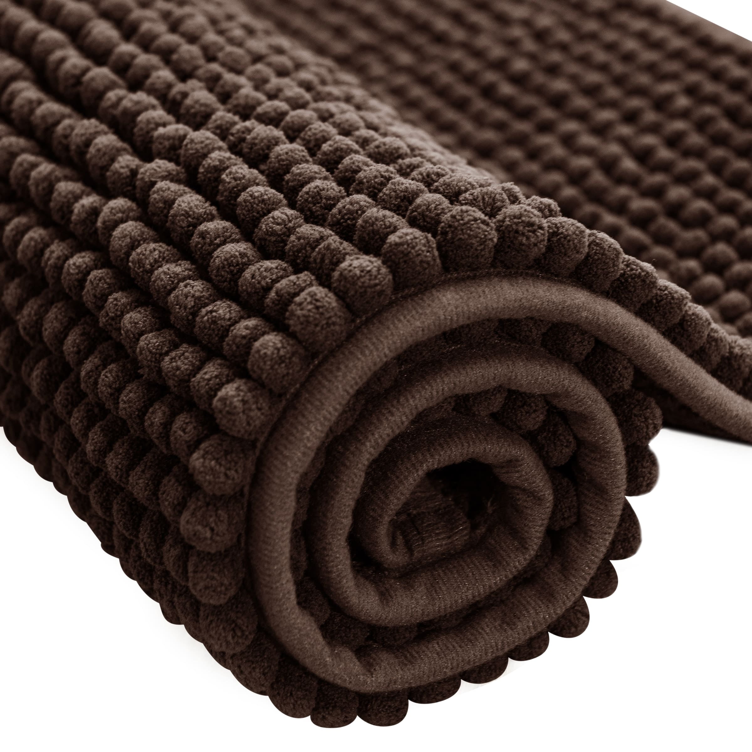 Subrtex Chenille Bathroom Rugs Soft Non-Slip Super Water Absorbing Shower Mats, 20"x32", Chocolate