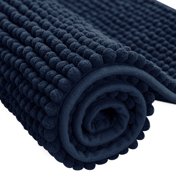 Subrtex Chenille Bathroom Rugs Soft Non-Slip Super Water Absorbing Shower Mats, 24"x60", Navy Blue