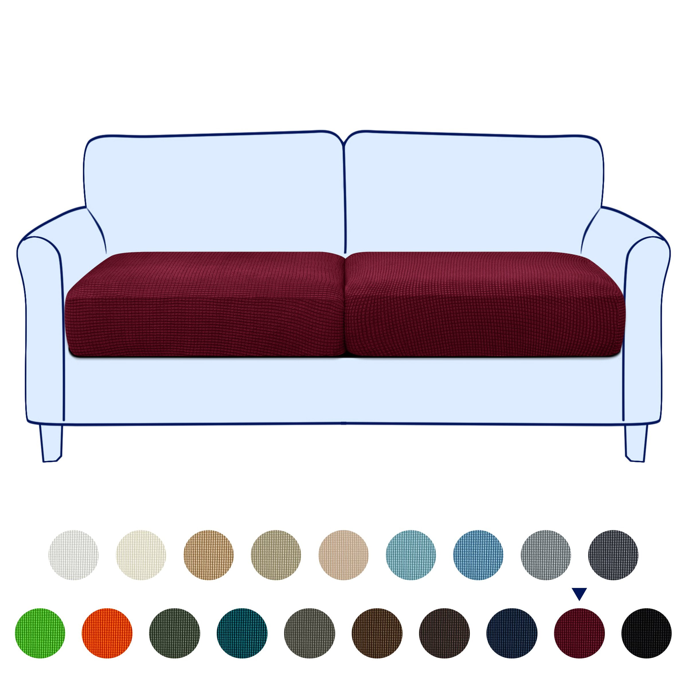 Wine Red Stretch Textured Loveseat Cushion Covers, 2PCS