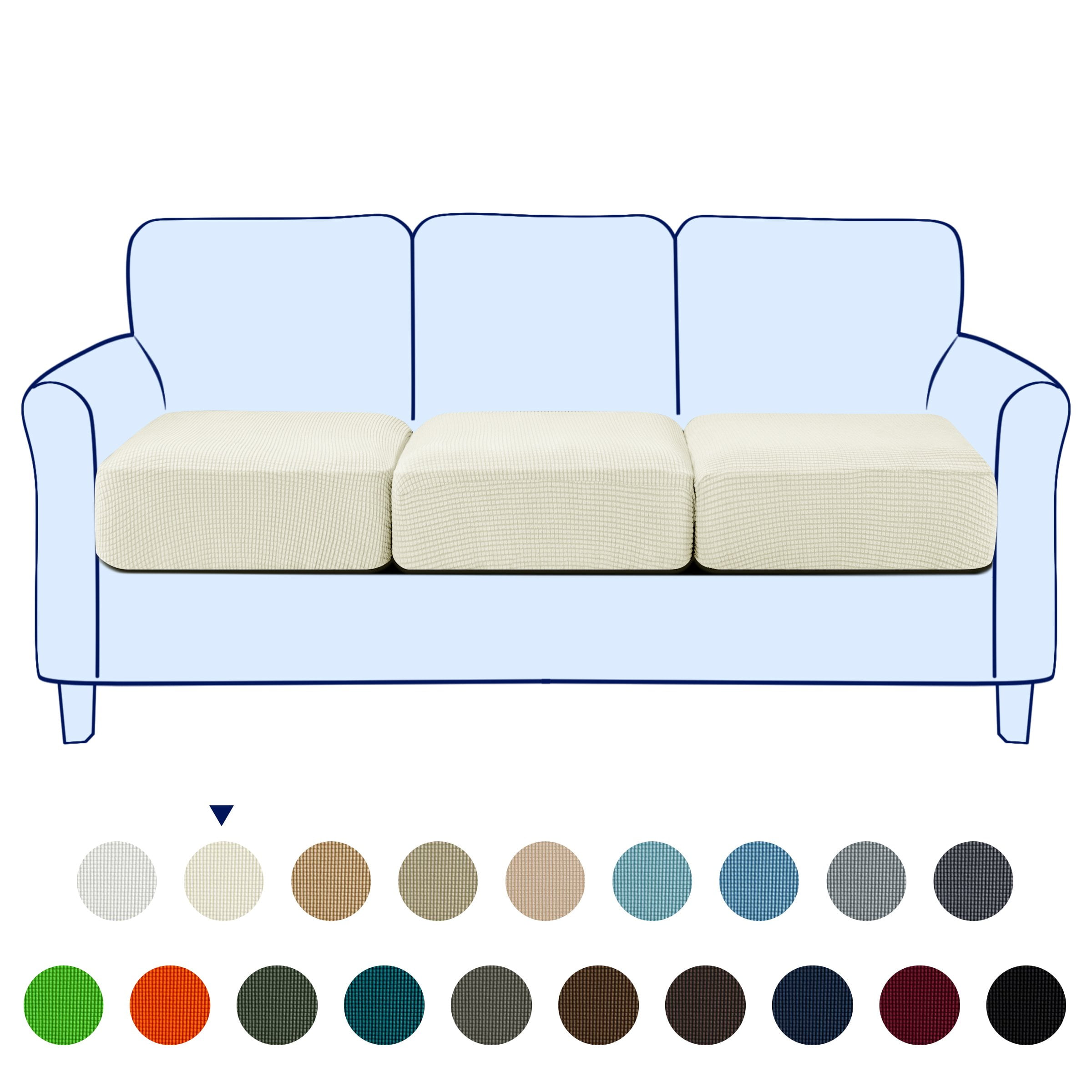 Subrtex Cushion Covers Separate Seat Stretch Textured Grid (3PCS, Ivory)