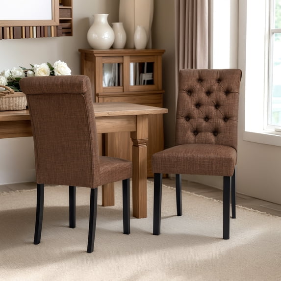 Subrtex Dining Chairs Linen Fabric Chairs for Kitchen Dining Room Set of 2, Brown