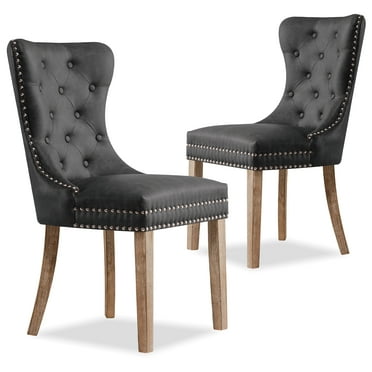 Subrtex Dining Chairs PU Leather Chairs with Wood Legs for Kitchen Dining Room Set of 2, Gray