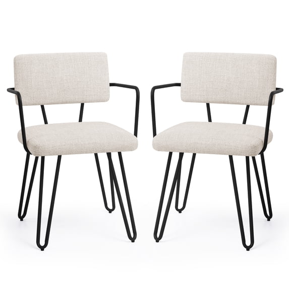 Subrtex Dining Chairs Set of 2, Modern Dining Room Chairs with Metal Arms, Off-White