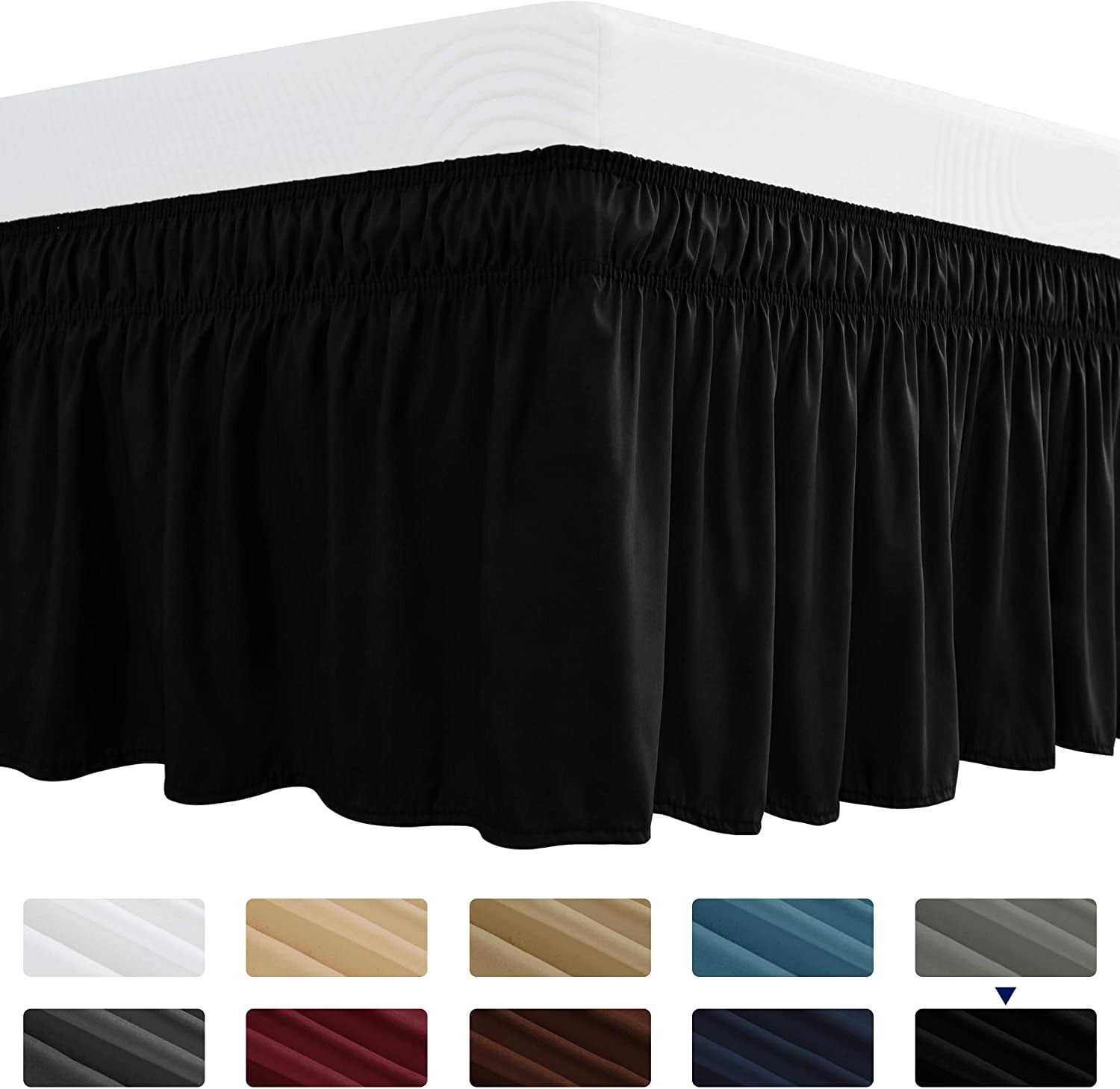 Subrtex Easy Fit Dust Ruffle, Wrap around Bed Skirts with Long Tailored Drop (Full, Black)